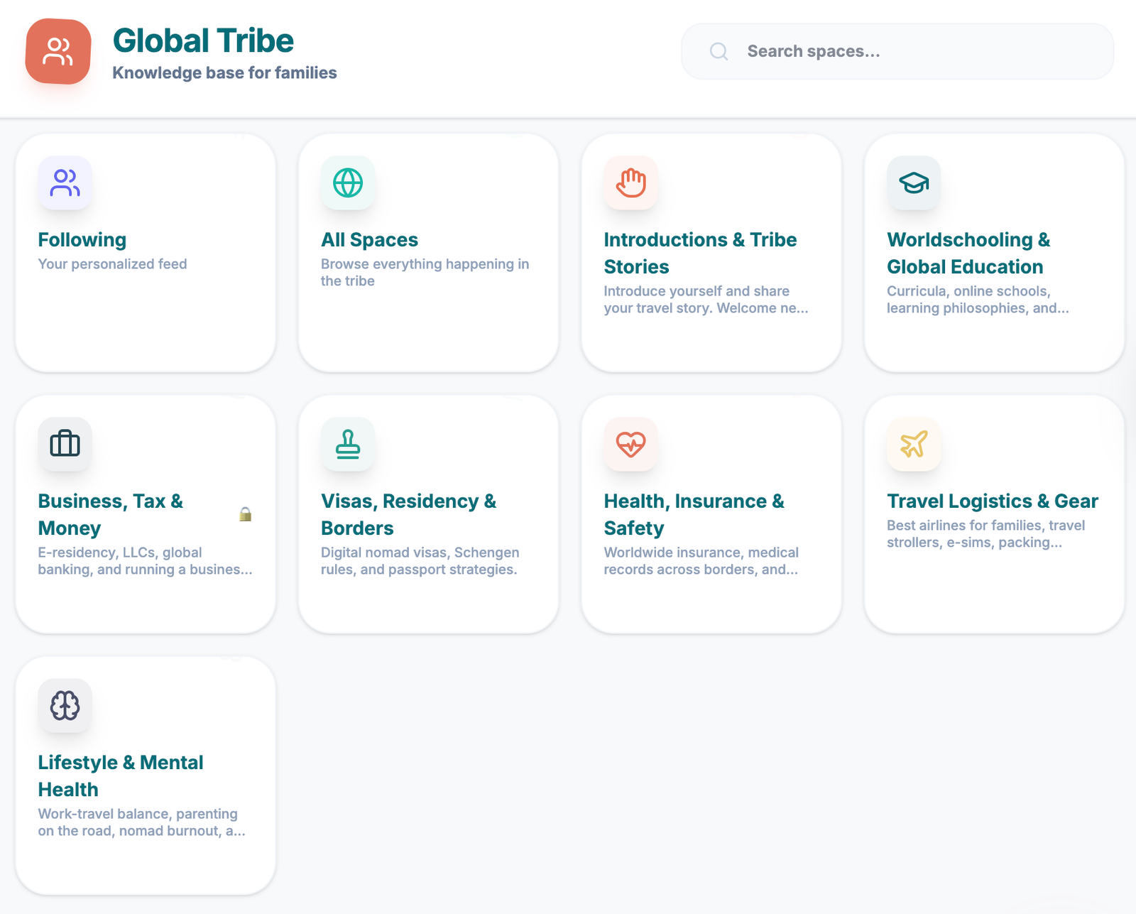 NomadTribe app — Global Tribe spaces: Visas, Worldschooling, Health