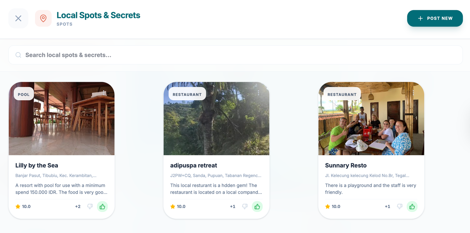 NomadTribe app — spot aanbeveling van een andere familie